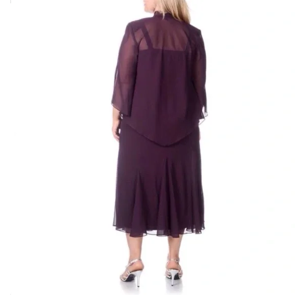 R And M Richards Beaded Two Piece Dress Jacket Eggplant Purple Maxi Size 18 - Picture 3 of 14